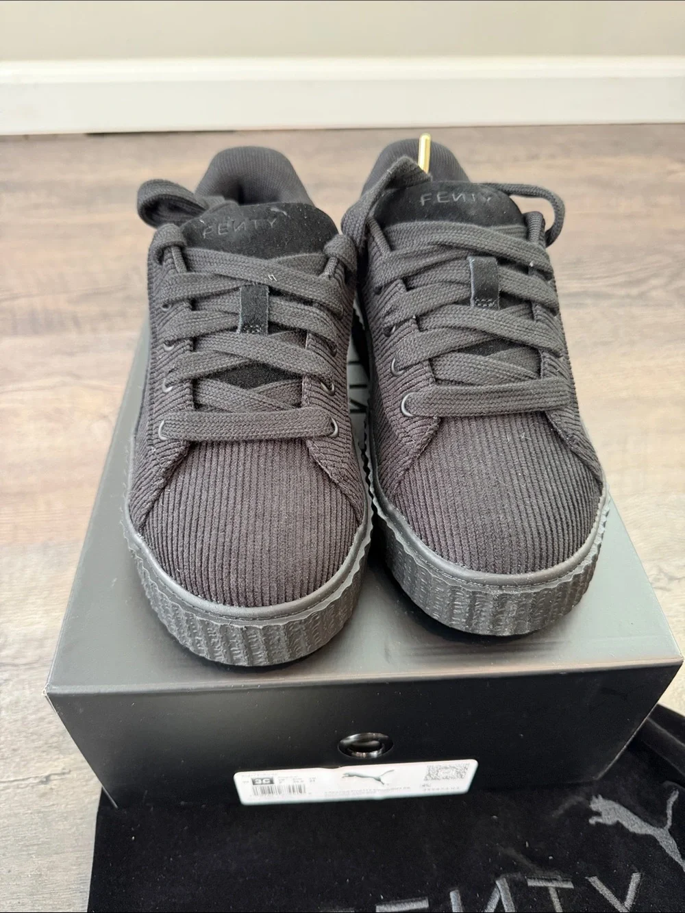 Puma FENTY 3 Creeper Phatty Black Corduroy Platform Sneaker w/Extra Cream Laces